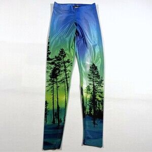 Black Milk Size S Aurora Skye Leggings Aurora Borealis Blue Green Sky Stretch